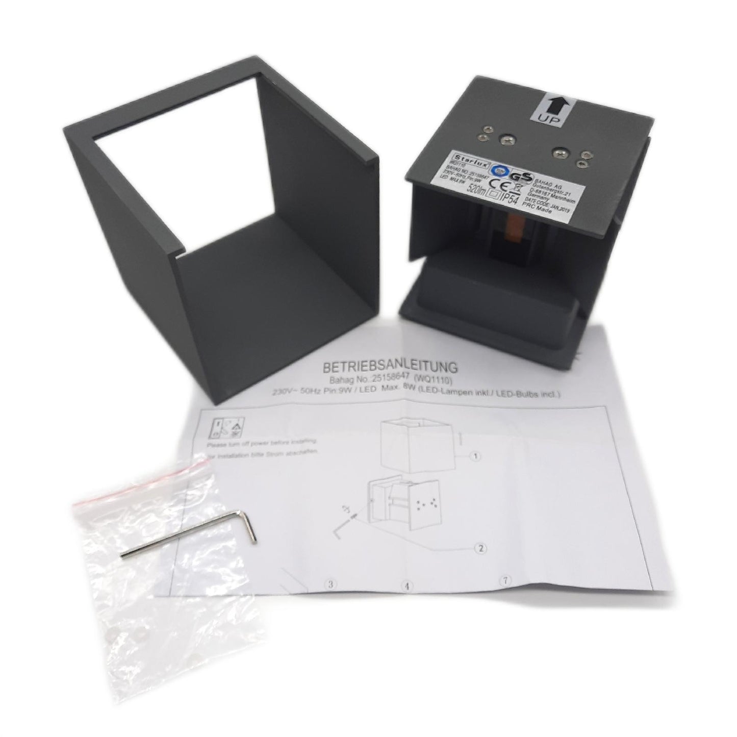 GHB LED Wandleuchte Leuchten IP 65 Schwarz 7W Warmweiss 3000K Verstellbar Abstrahlwinkel