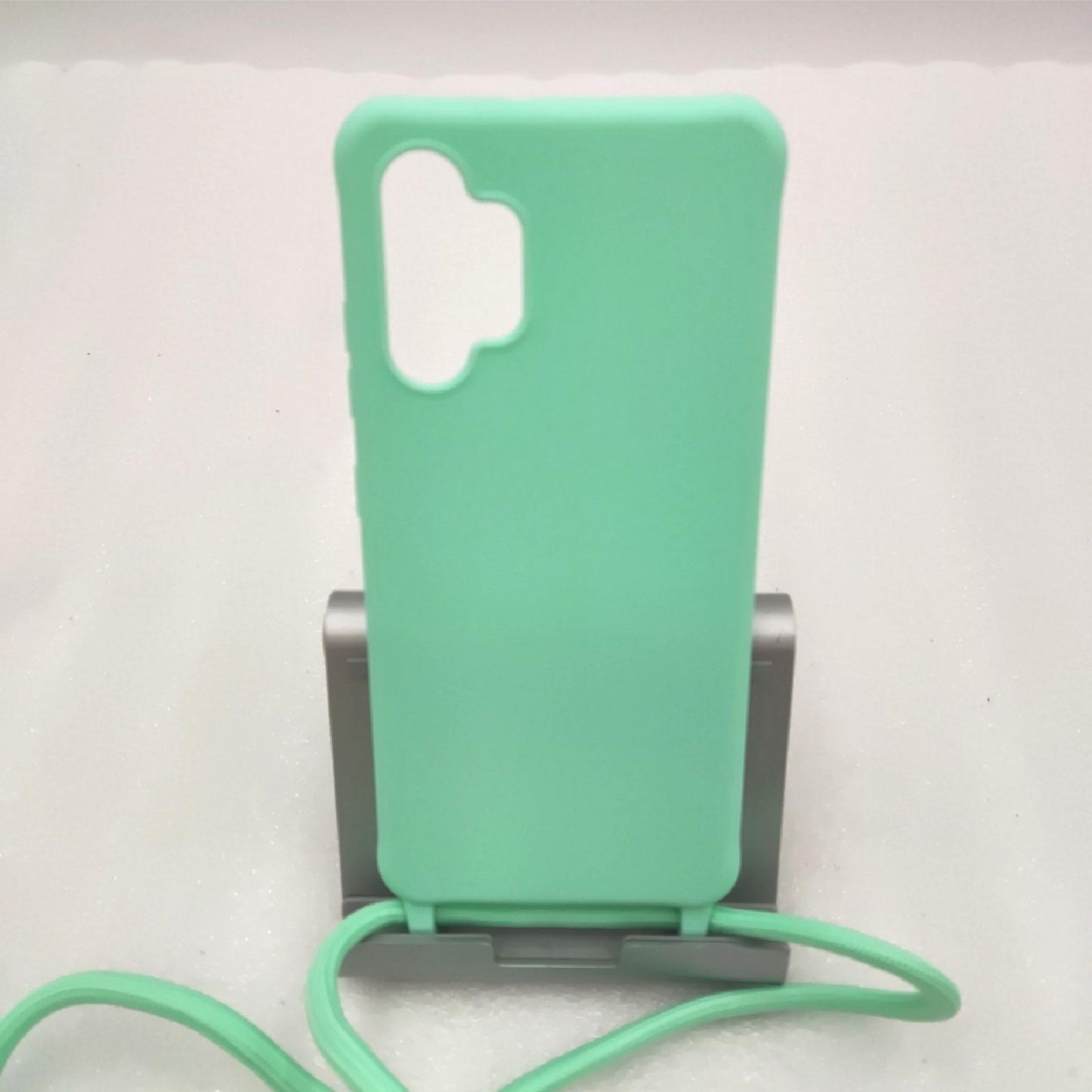 2ndSpring Handykette Schutzhülle kompatibel mit Samsung Galaxy A32 4G Handyhülle mit Band,Halsband Lanyard Silikonhülle,Soft Silikon minzgrün
